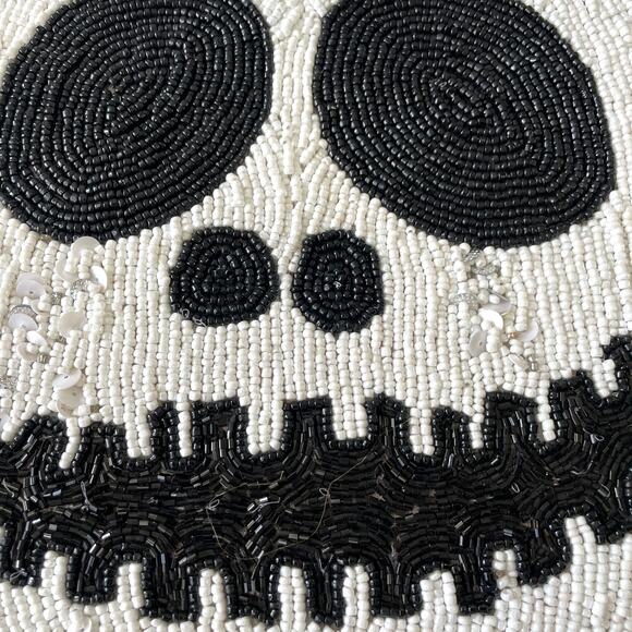 Christian Siriano Halloween Jack O Lantern Beaded Placemat 15" Black White NEW - Picture 3 of 10
